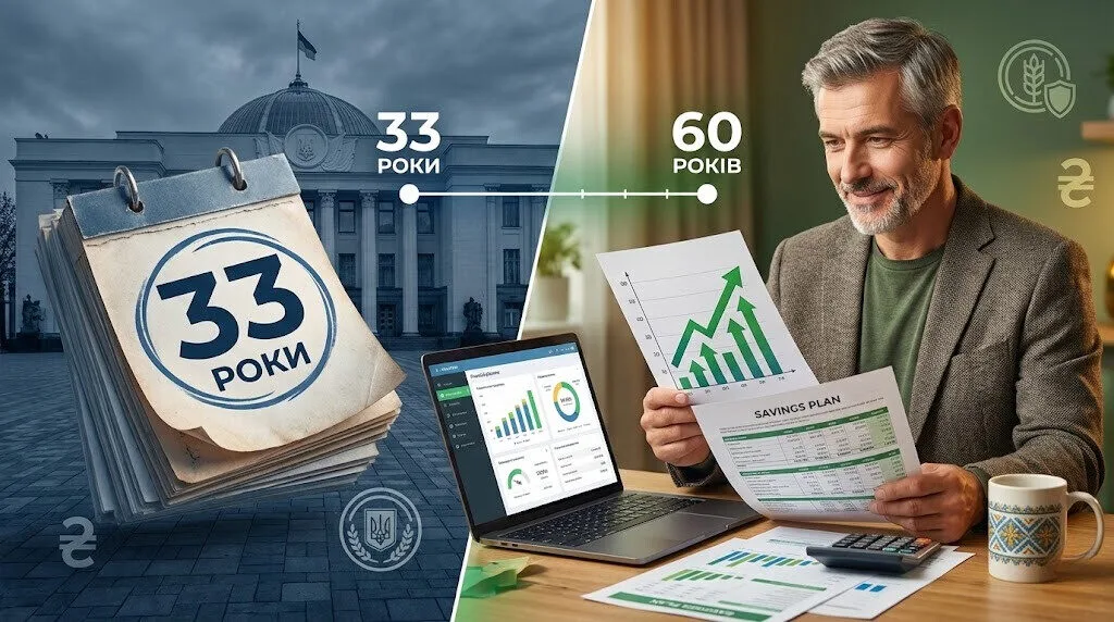 Новий пенсійний вік в Україні 2026: 33 роки страхового стажу для виходу на пенсію в 60 років
